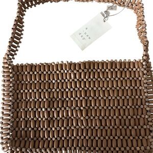 A New Day Tan Beaded Shoulder Bag